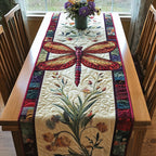 Dragonfly on Cream Botanical Panel Table Runner