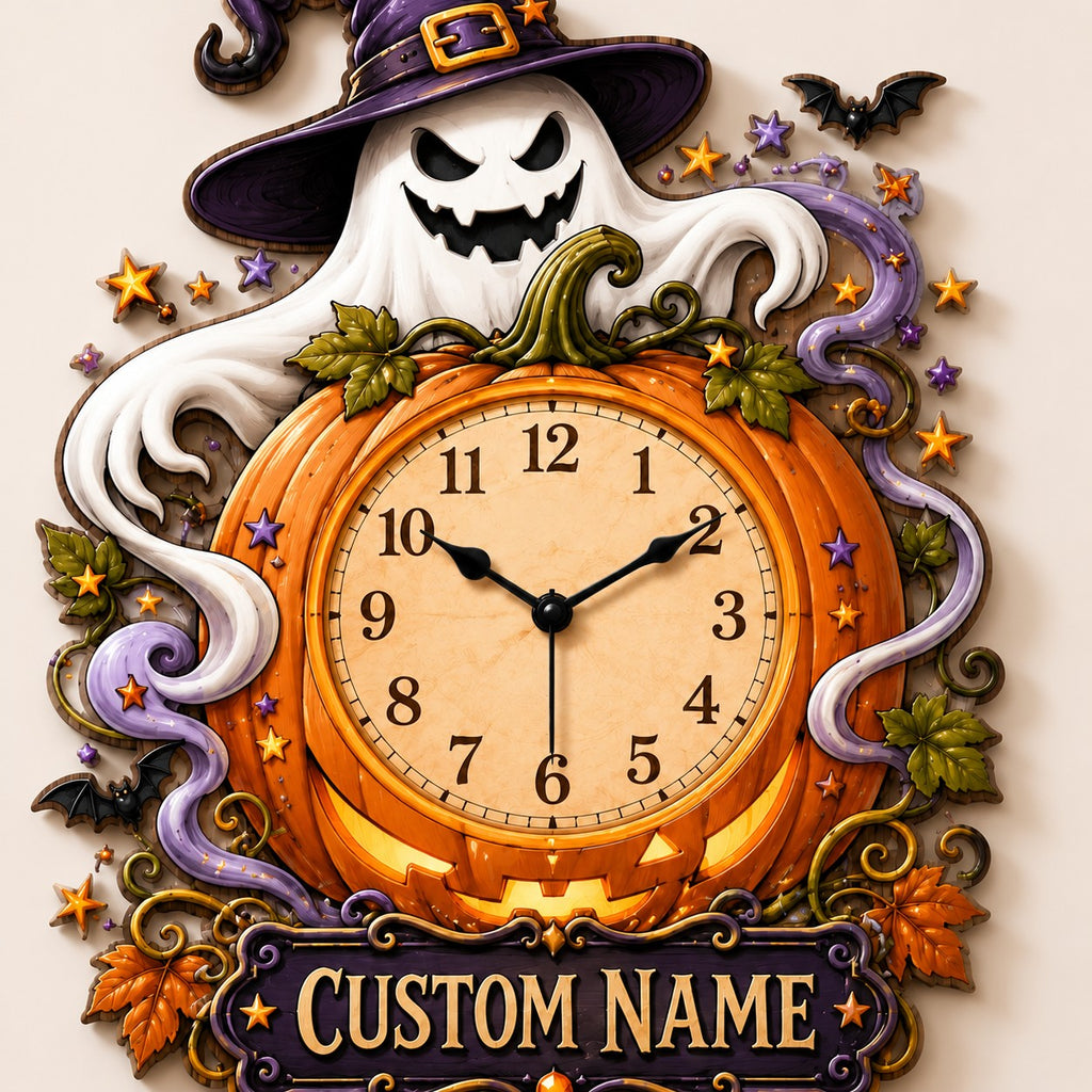 Family Halloween decorating Custom Name Wall Clock — personalized with a custom name