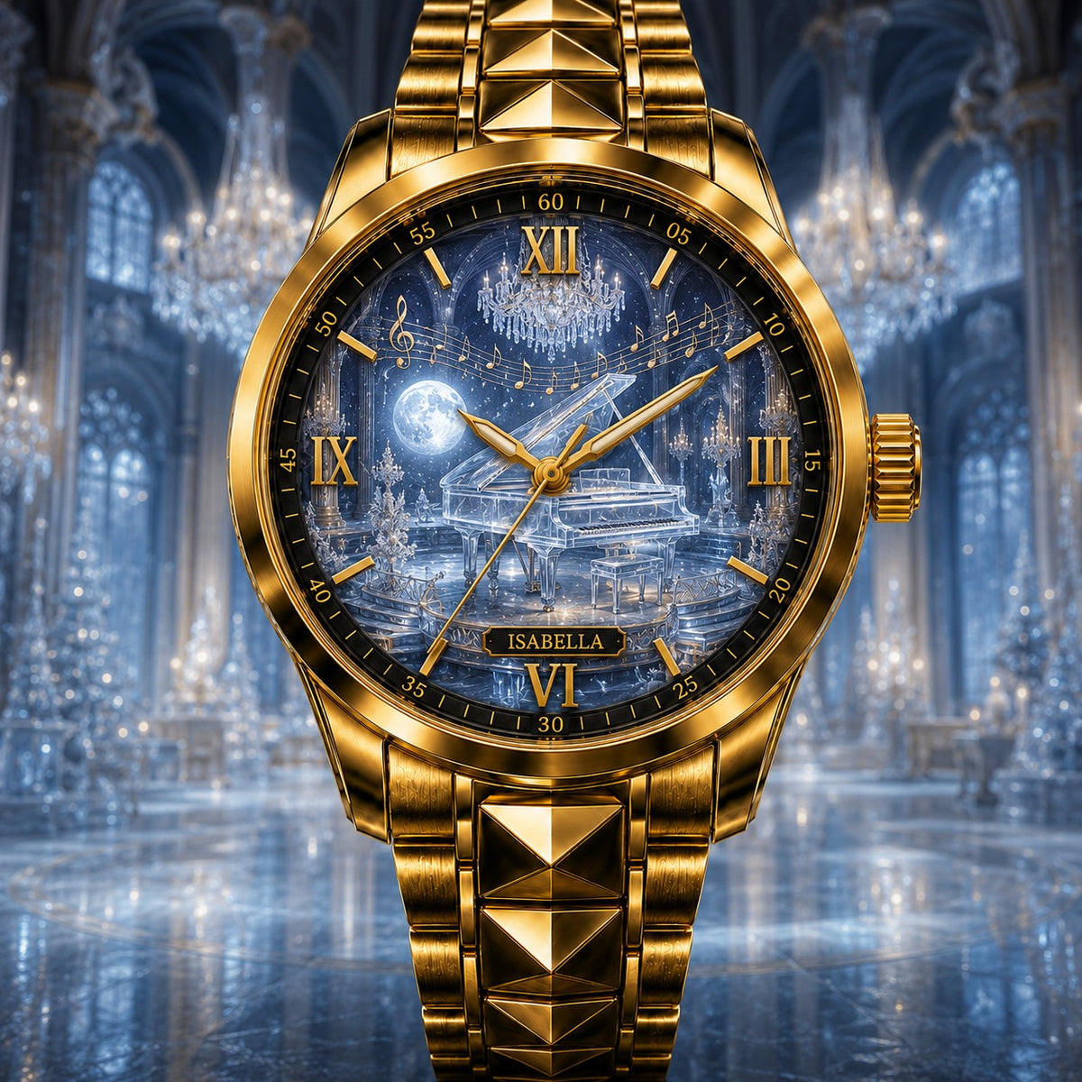 Custom Crystal Moon Piano Watch — personalized with a custom name