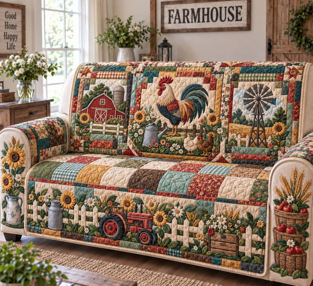 Rooster and Red Barn Sofa Cover