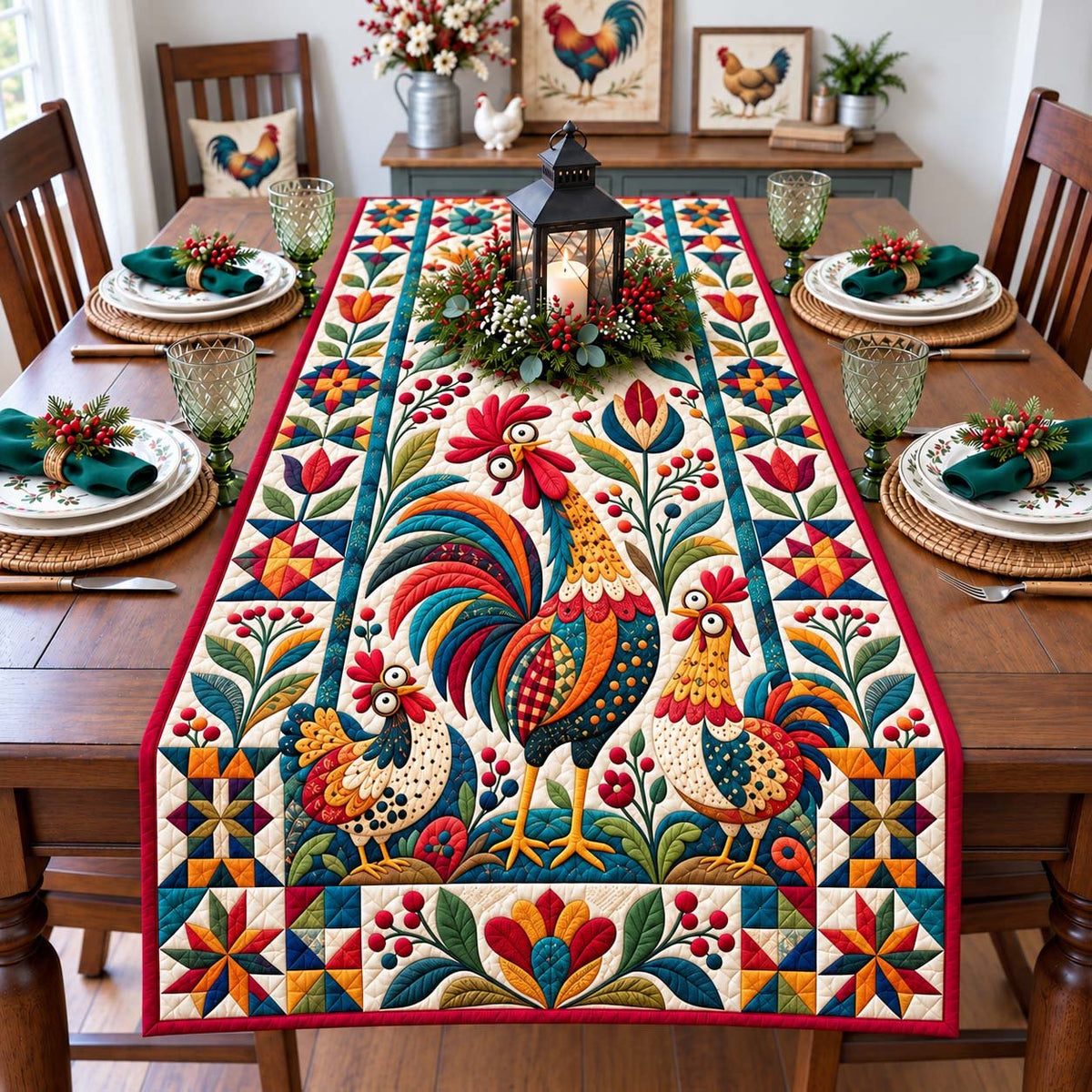 Rooster Farm Garden Table Runner