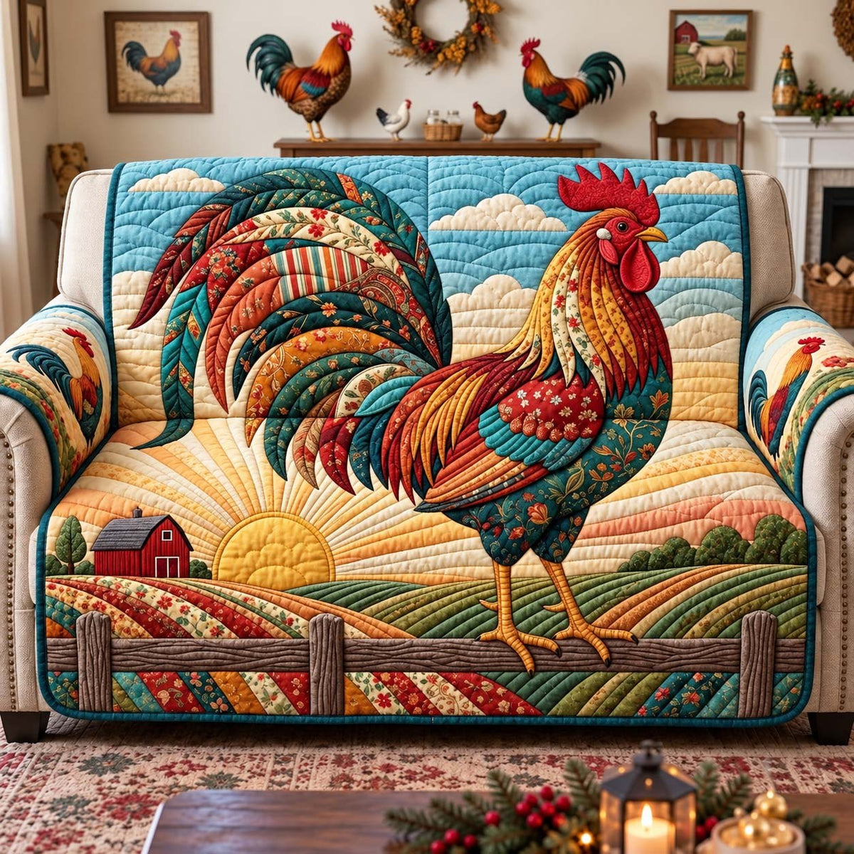 Rooster Sunrise Farm Sofa Cover