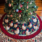Rooster Winter Waltz Christmas Tree Skirt