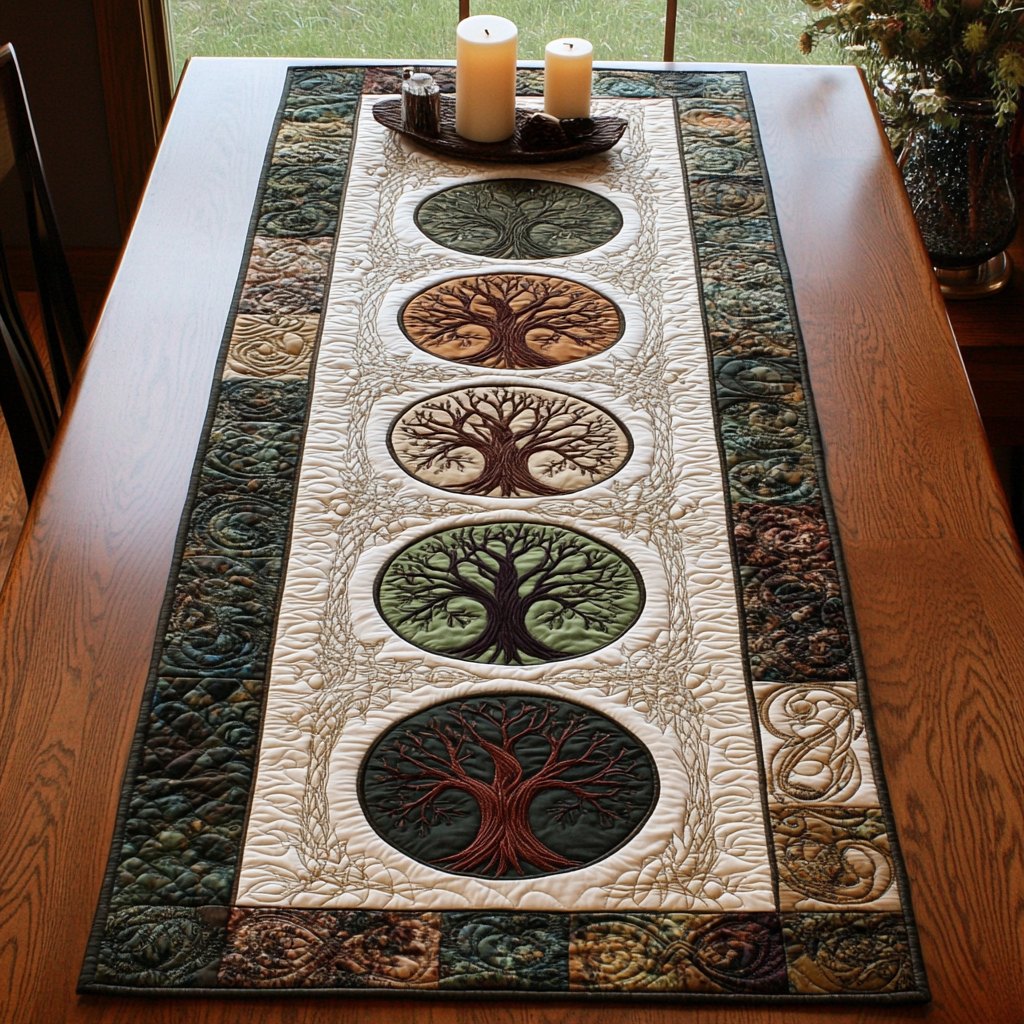 Tree of Life Circles on Cream Table Runner