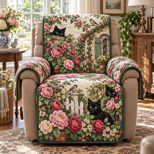 Rose Garden Black Cat Sofa Cover - Made to Order