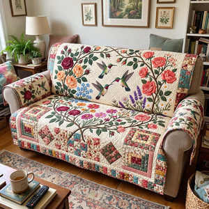 Rose Garden Hummingbirds Sofa Cover - Made to Order