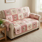Pink Rose Patchwork Stripes Sofa Cover