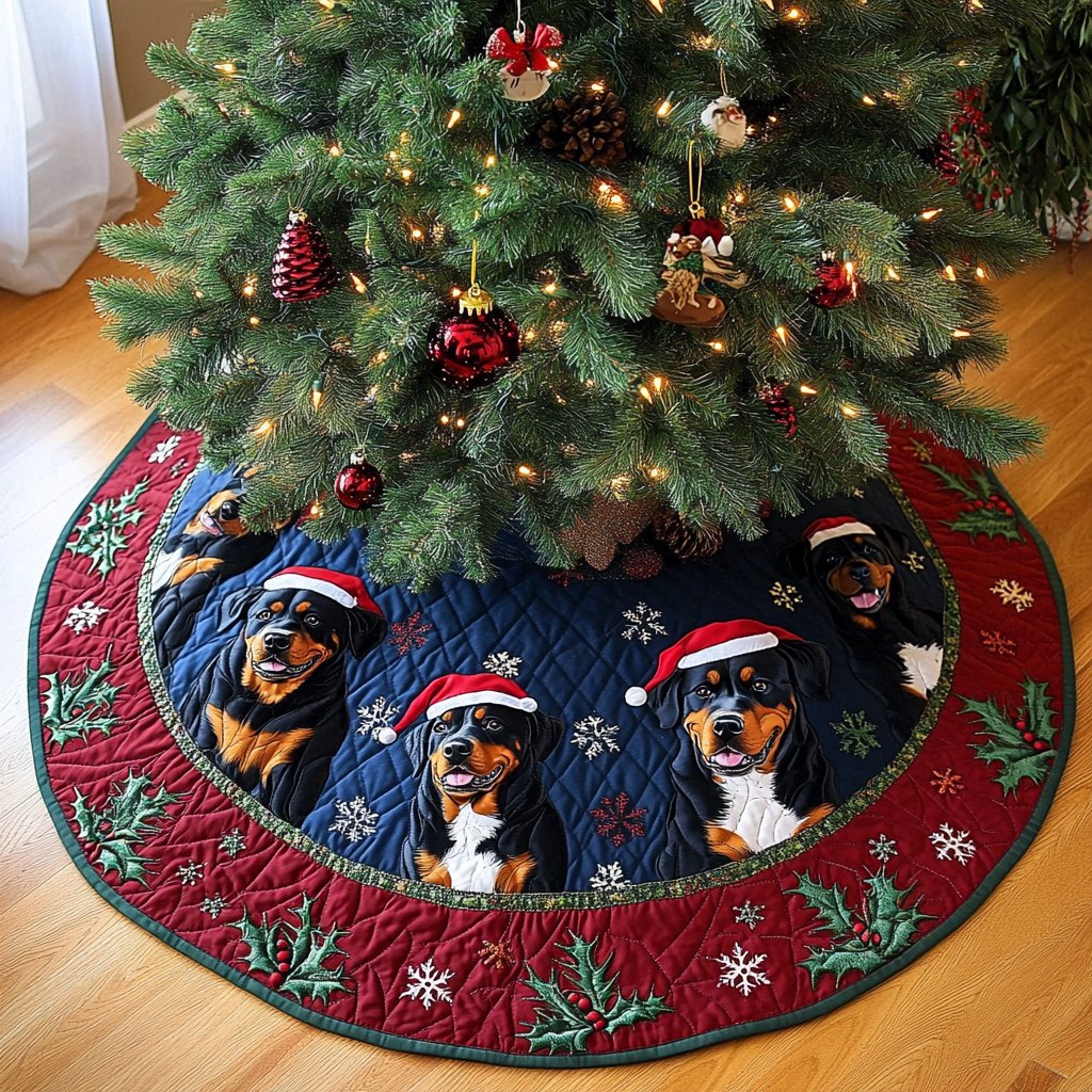 Rottweiler Xmas Joy Christmas Tree Skirt
