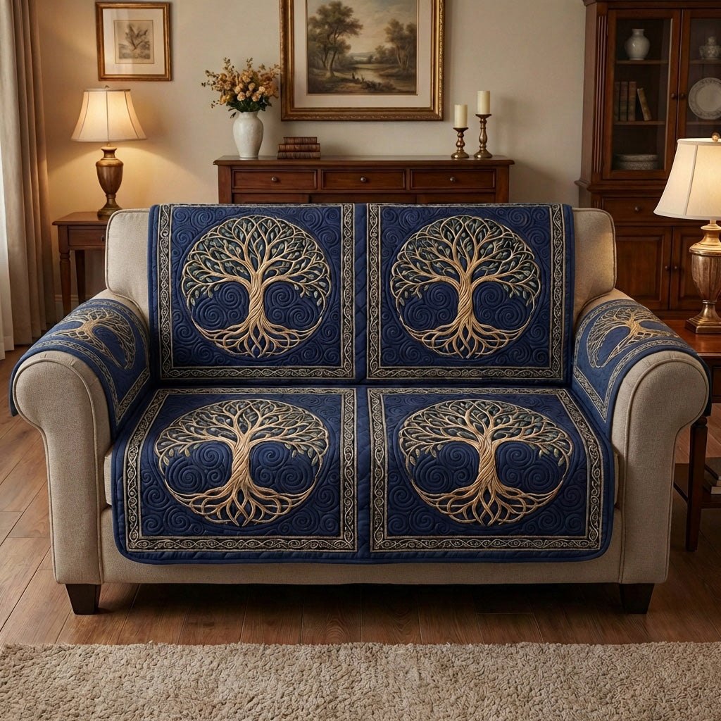 Royal Blue Tree Sofa Cover