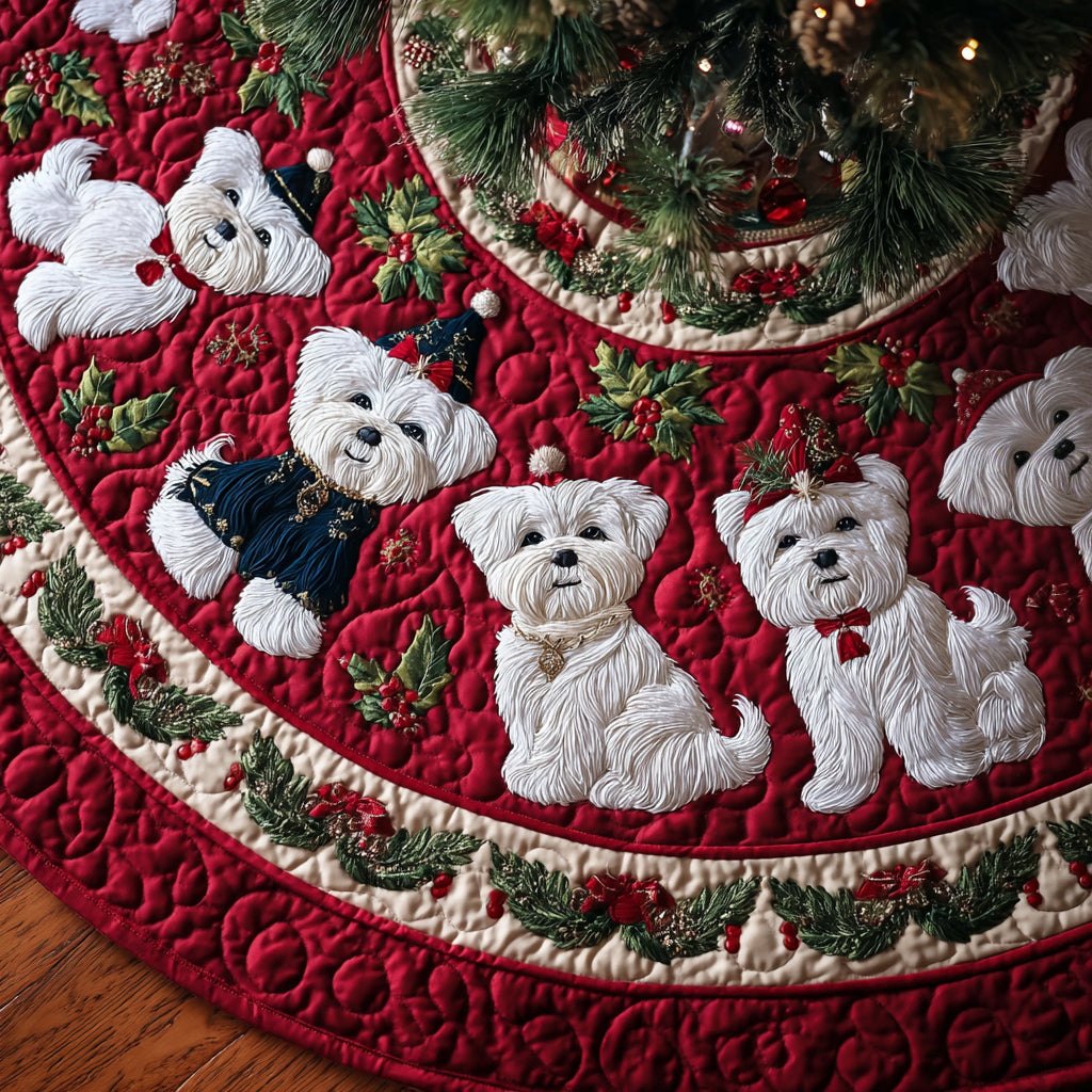 Royal Maltese Red Christmas Tree Skirt
