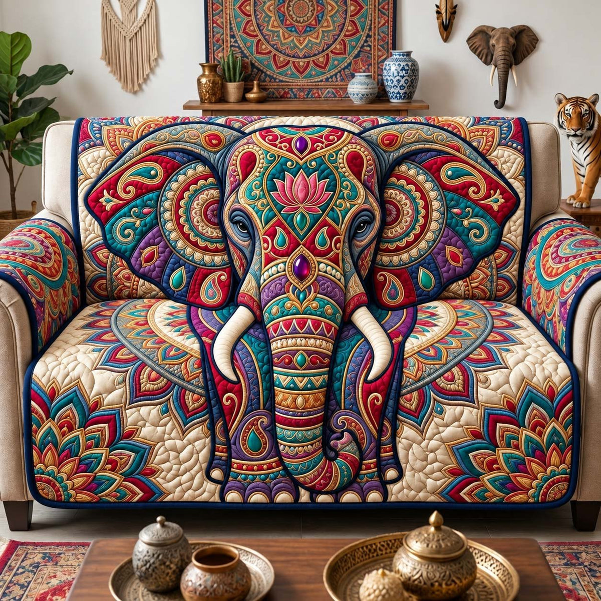 Royal Mandala Elephant Sofa Cover