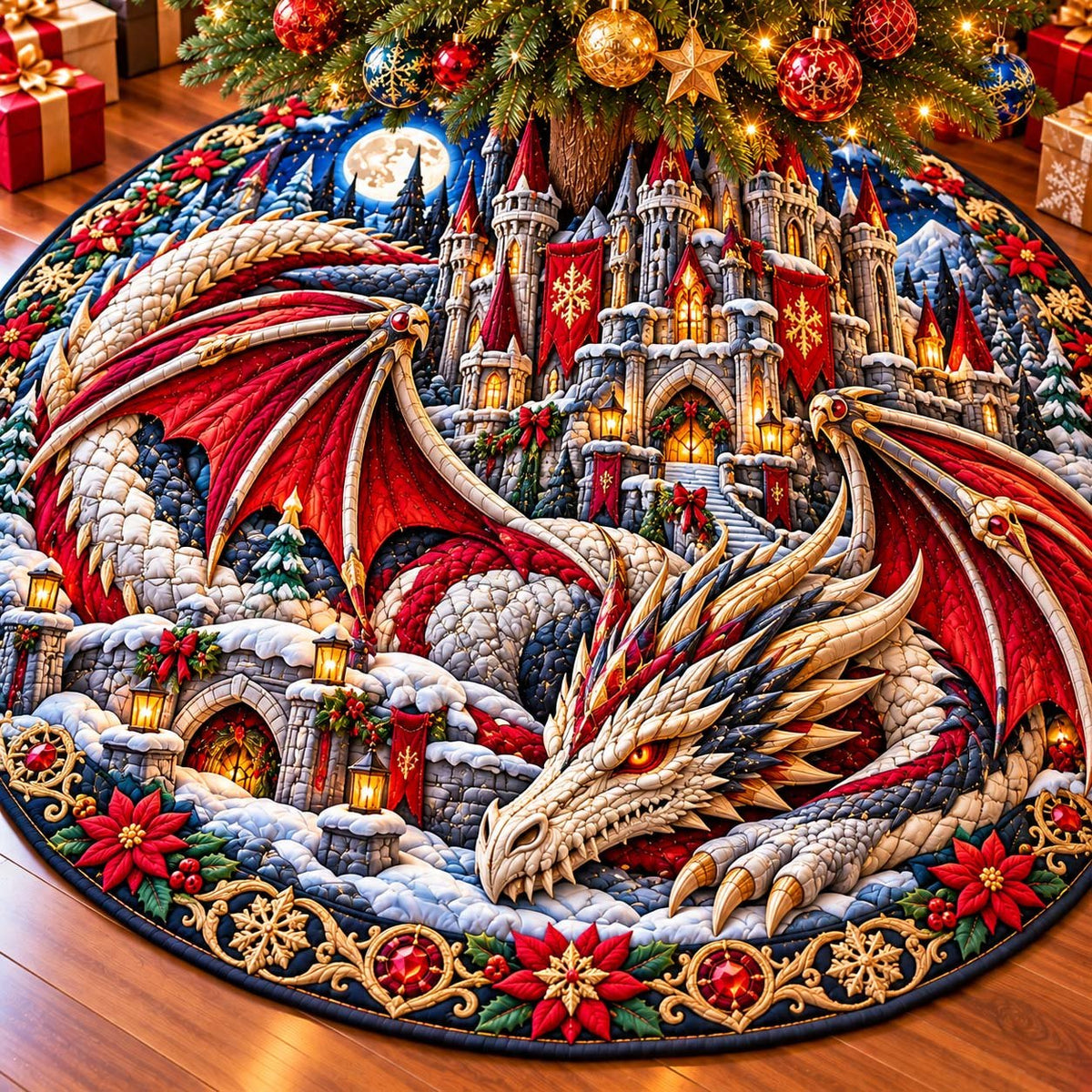 Royal Snow Dragon Christmas Tree Skirt
