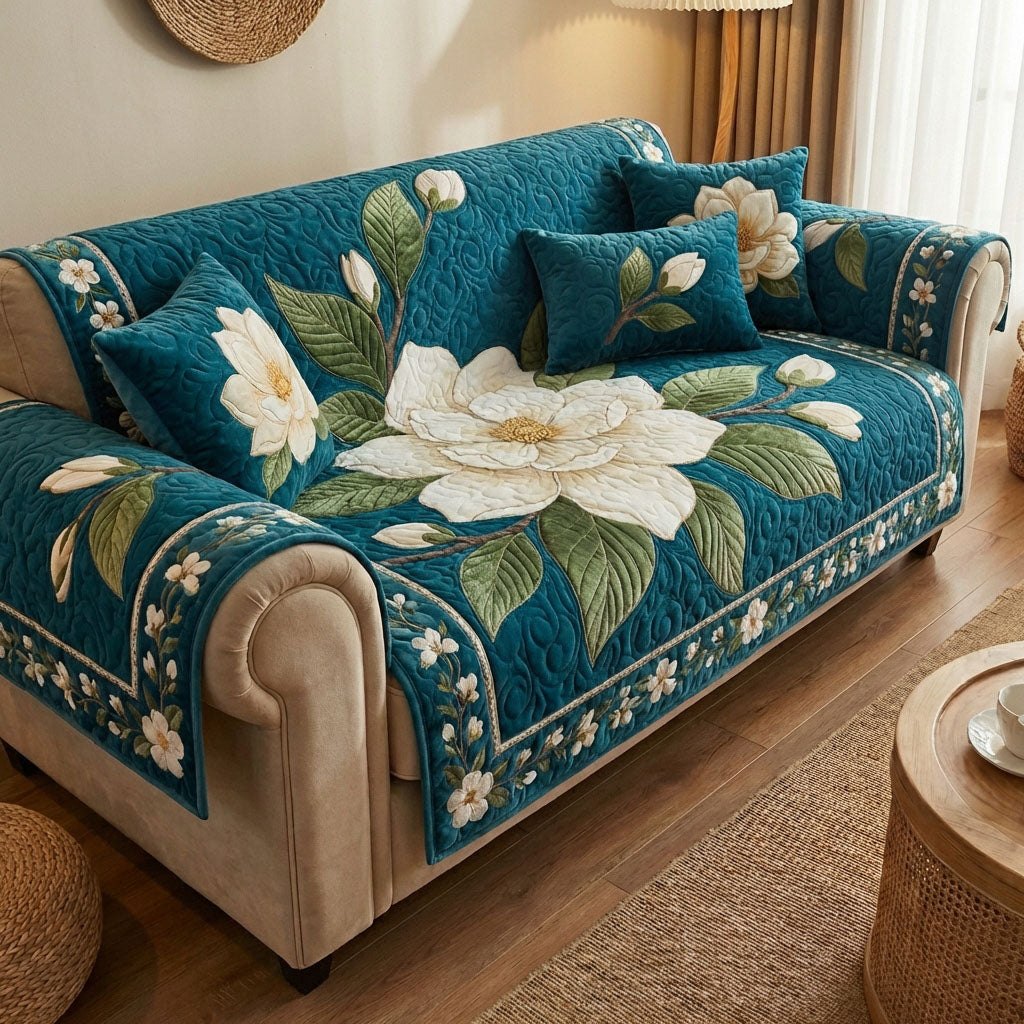 Royal Teal Magnolia Sofa Cover
