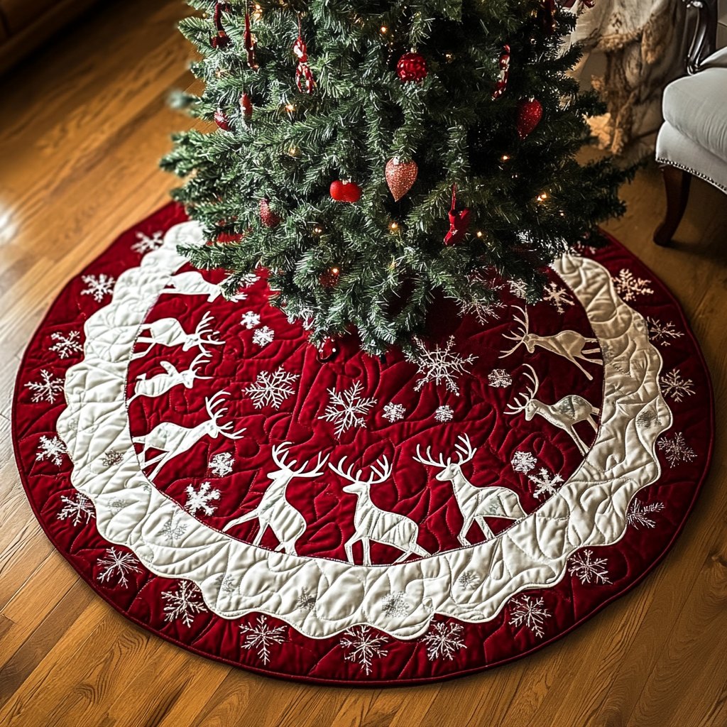 Glowing White Reindeer Christmas Tree Skirt