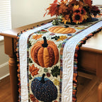 Pumpkins on Cream and Plaid Table Runner