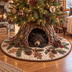 Rustic Bear Winter Den Christmas Tree Skirt - Made to Order