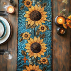 Sunflowers on Teal Quilted Panel Table Runner
