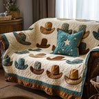Cowboy Hats on Cream and Teal Sofa Cover