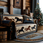 Horses on Blue Southwest Quilt Sofa Cover