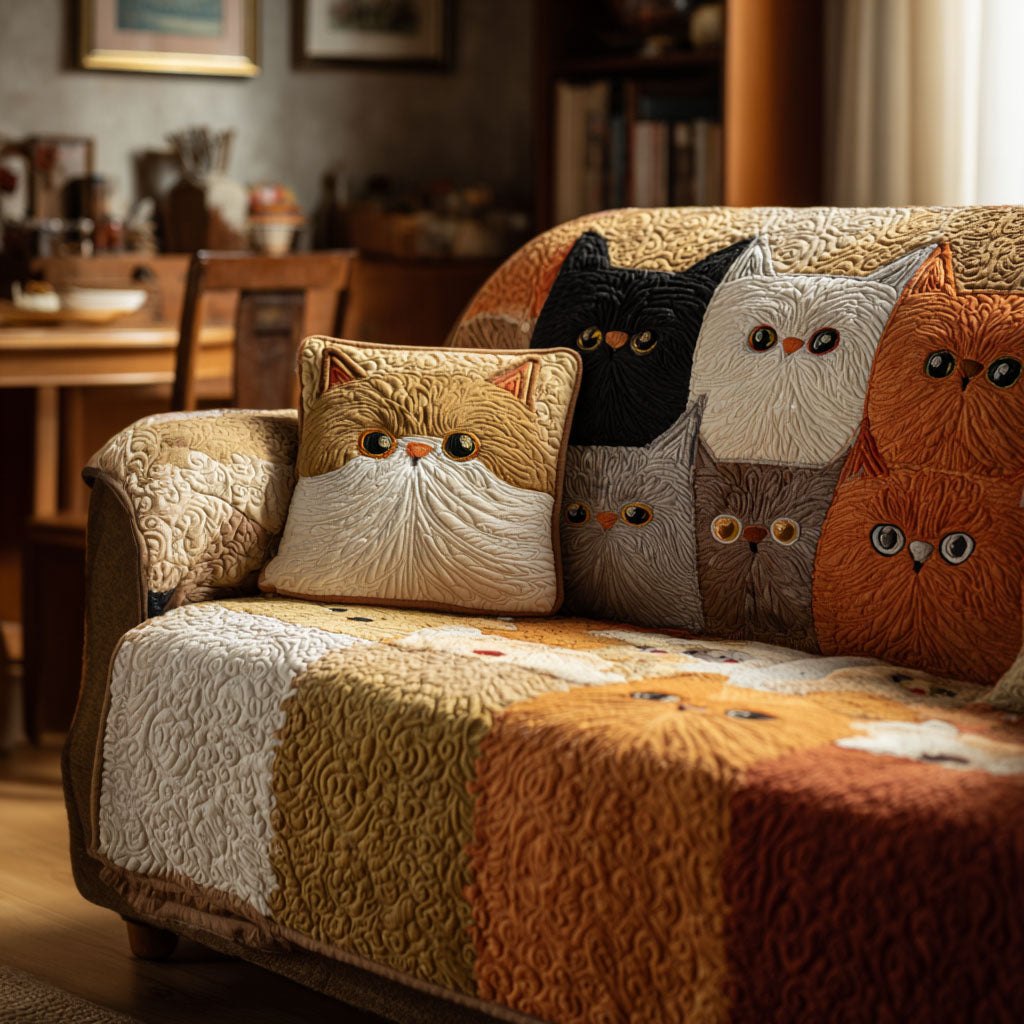 Cats on Orange and Brown Patchwork Sofa Cover