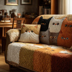 Cats on Orange and Brown Patchwork Sofa Cover