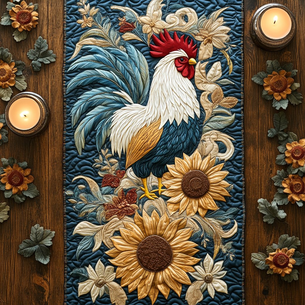 Rooster with Golden Sunflowers Table Runner