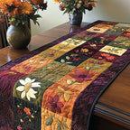 Autumn Leaves and Flowers on Stripes Table Runner