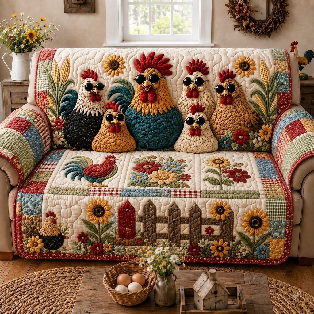 Rustic Chickens Charm Sofa Cover