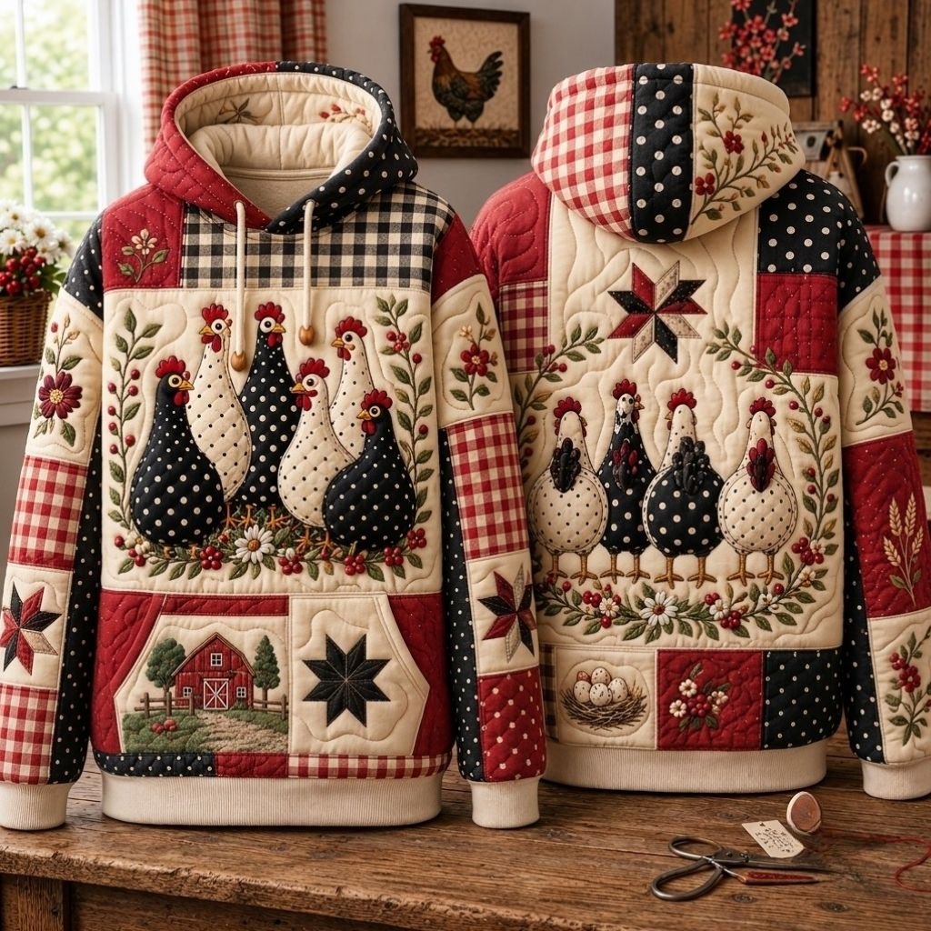 Rustic Country Chicken hoodie, all-over print