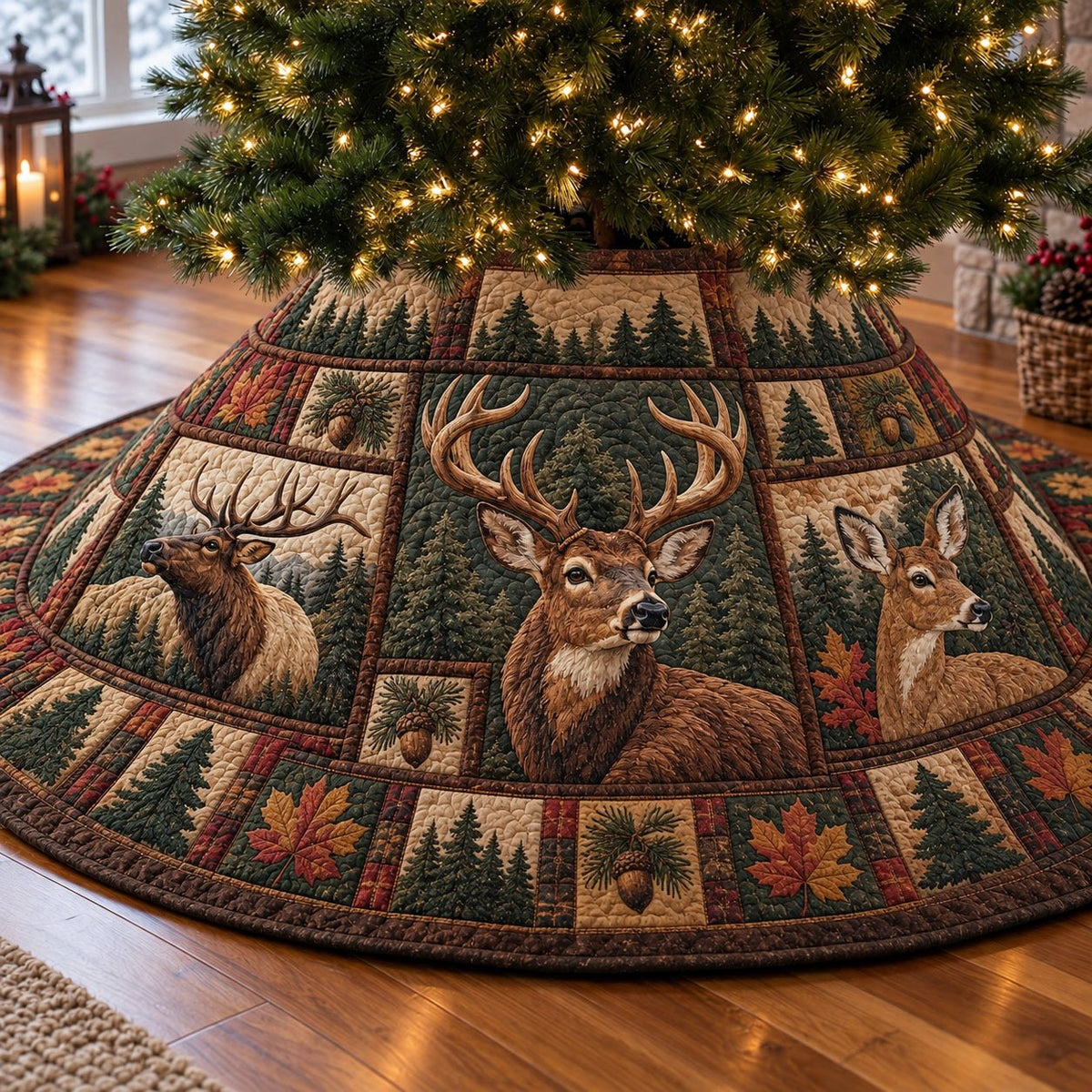 Rustic Deer Retreat Christmas Tree Skirt