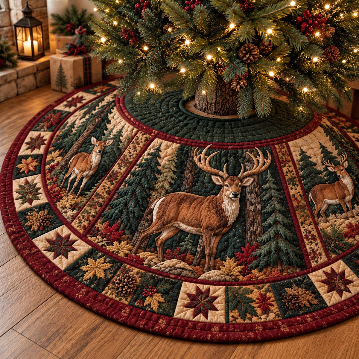 Rustic Deer Wilderness Christmas Tree Skirt
