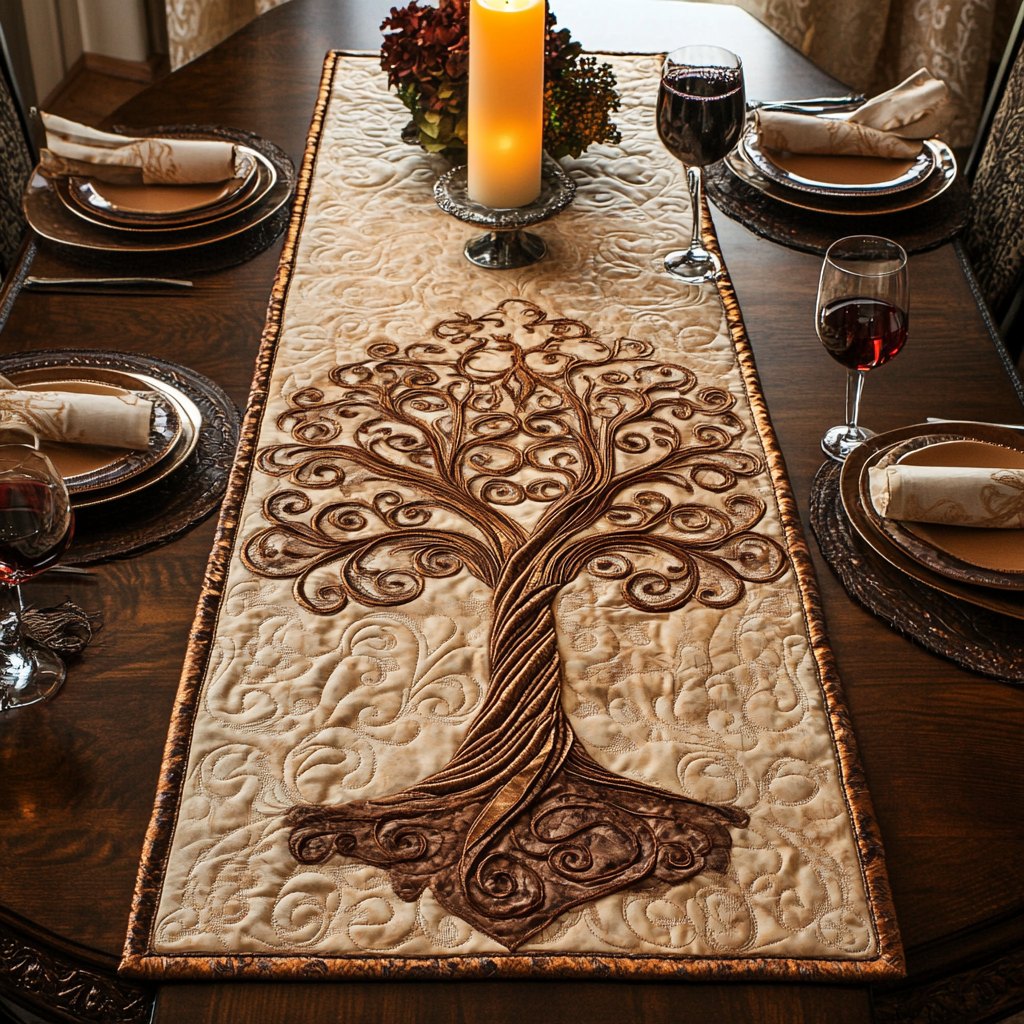 Tree of Life on Tan Table Runner
