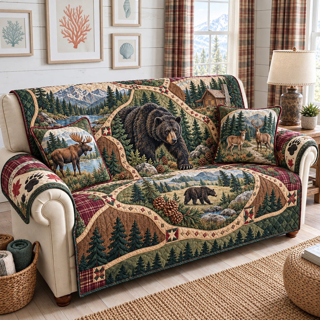 Rustic Forest Bear and Deer Sofa Cover