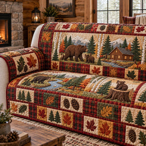 Autumn Bear Cabin Leaves Sofa Cover - Made to Order