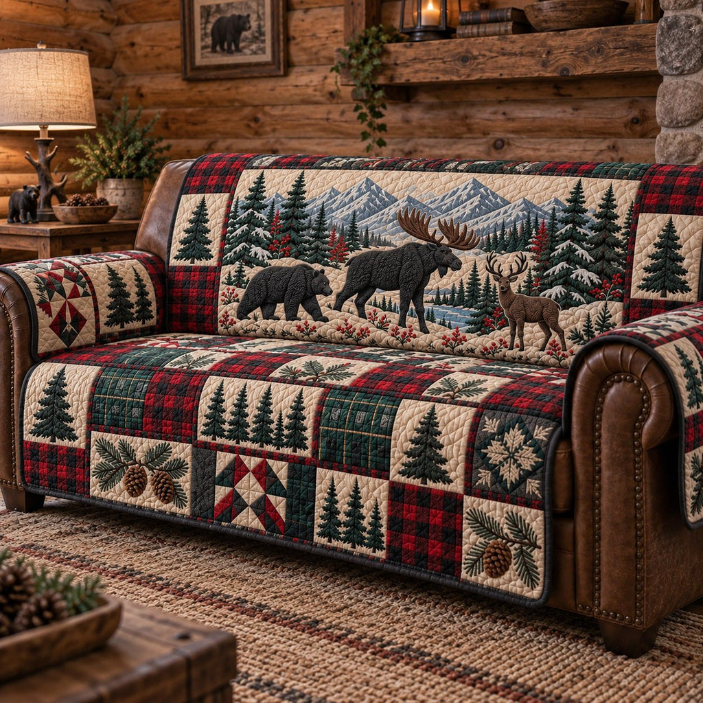 Moose Bear Mountain Plaid Sofa Cover