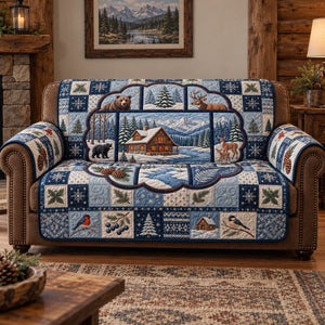 Blue Snowflake Cabin Birds Sofa Cover - Made to Order