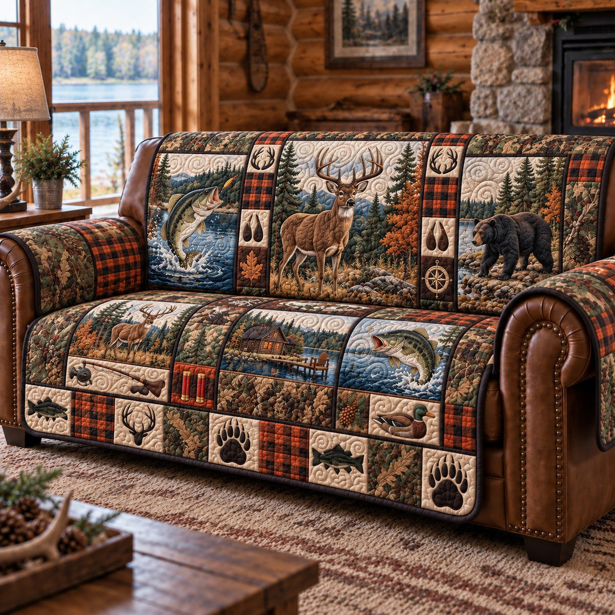 Deer Bear Trout Lake Sofa Cover