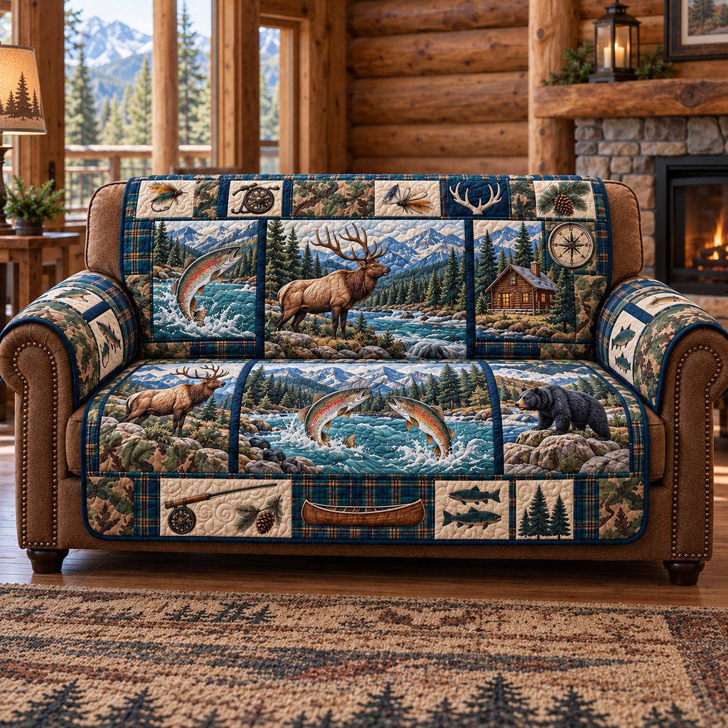 Elk Trout River Plaid Sofa Cover