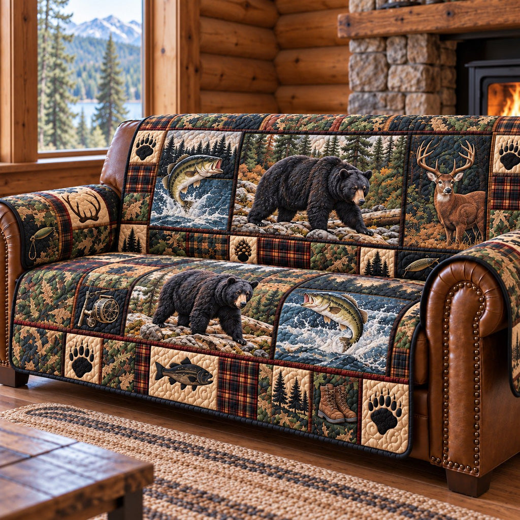 Bear Trout Stream Lodge Sofa Cover