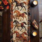 Horses on Orange Floral Panel Table Runner