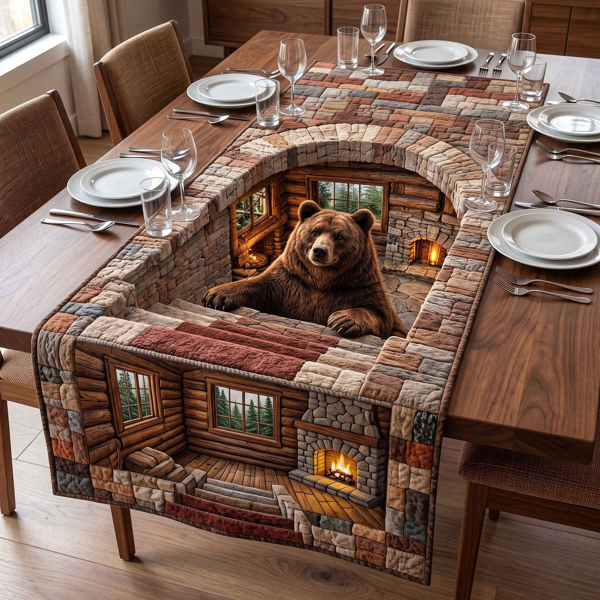 Stone Hearth Brown Bear Table Runner
