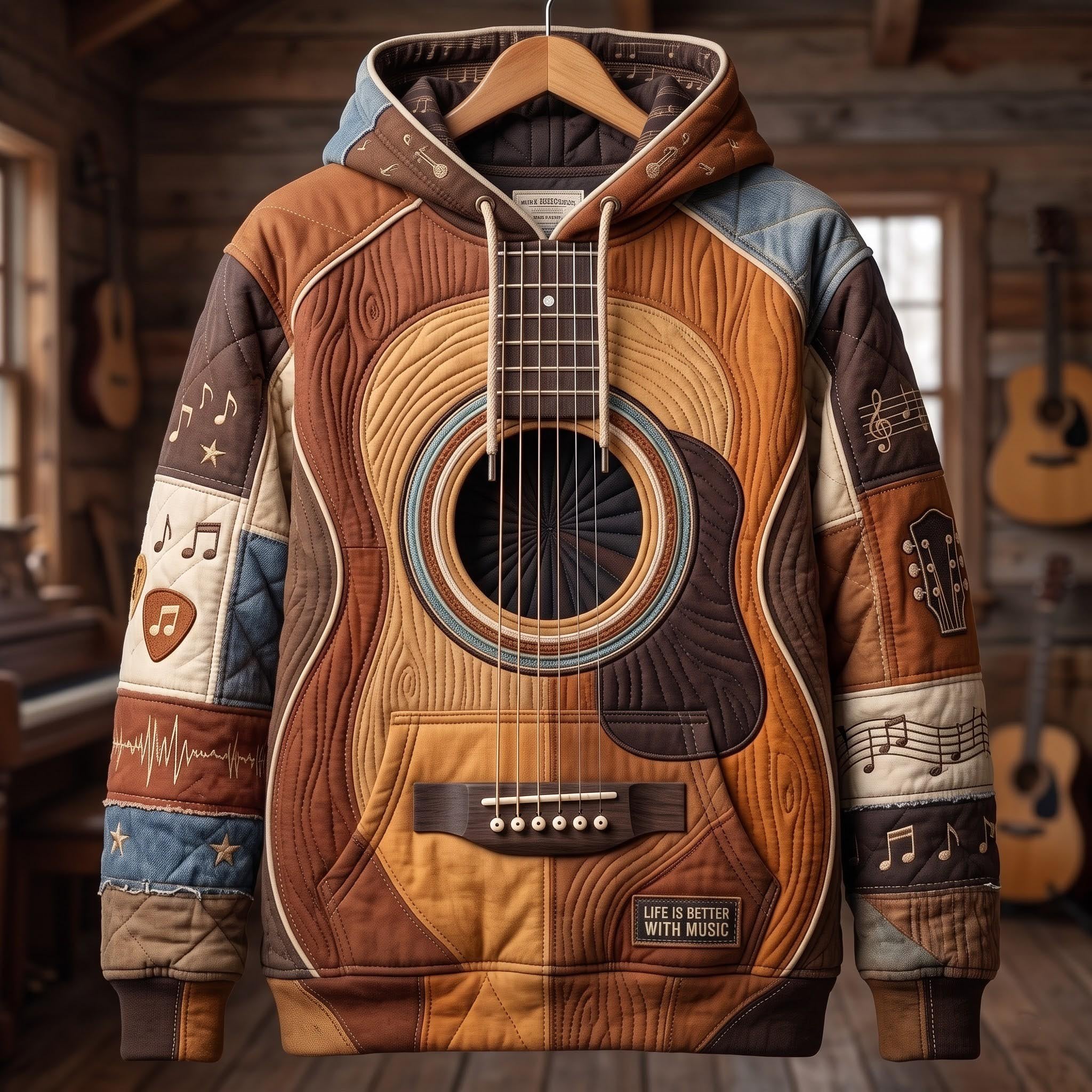 Rustic Guitar hoodie, all-over print
