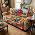 Red Barn with Green Farm Fields Sofa Cover