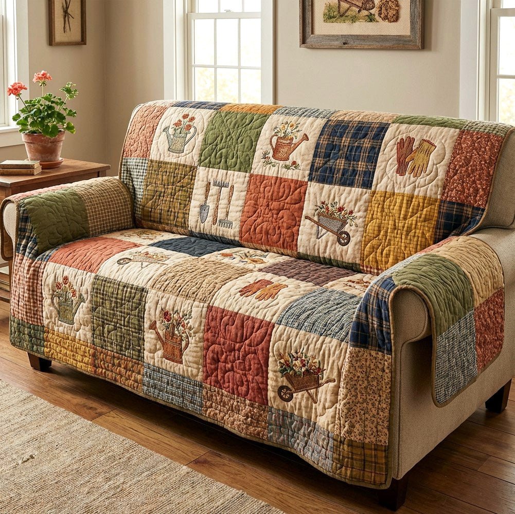 Farm Life Patchwork in Muted Tones Sofa Cover