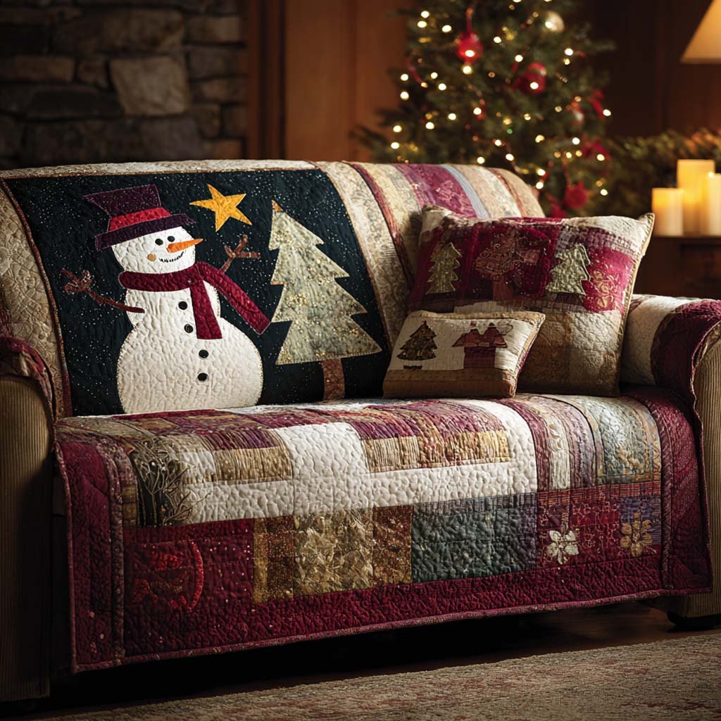 Rustic Hearth Snowman Sofa Cover