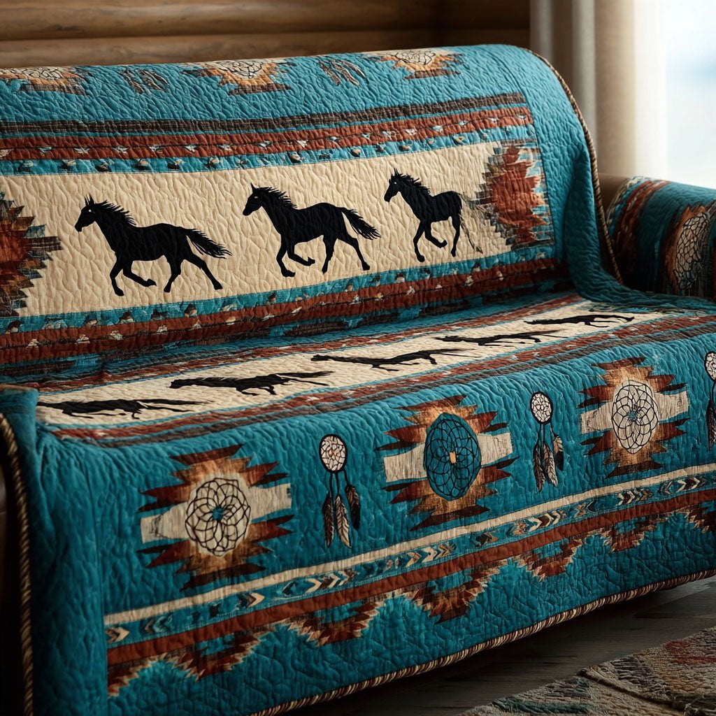 Running Horses on Southwest Teal Sofa Cover