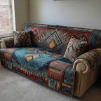 Southwest Patchwork in Teal and Rust Sofa Cover