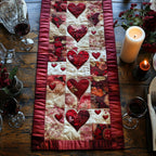 Rustic Love Red Hearts in Patchwork Blocks Table Runner