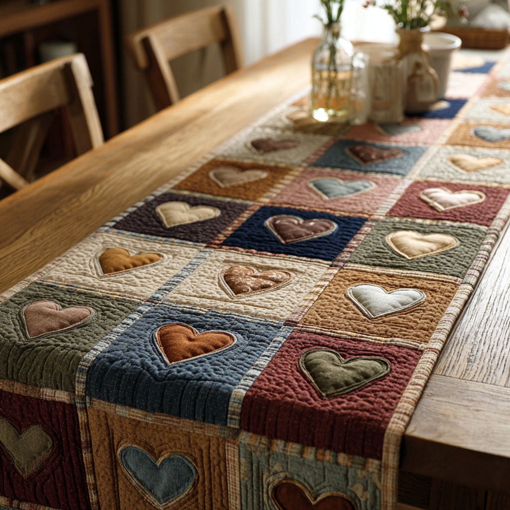 Heart Blocks on Cream Squares Table Runner