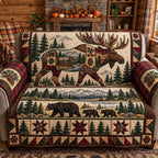 Rustic Moose and Bear Forest Sofa Cover